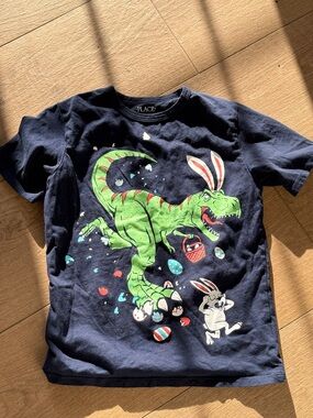 The Children's Place Navy Tee with Green Dinosaur Graphic
